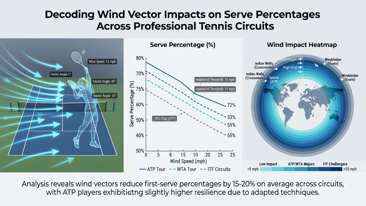 Chart comparing serve percentage fluctuations under different wind conditions at major tennis tournaments