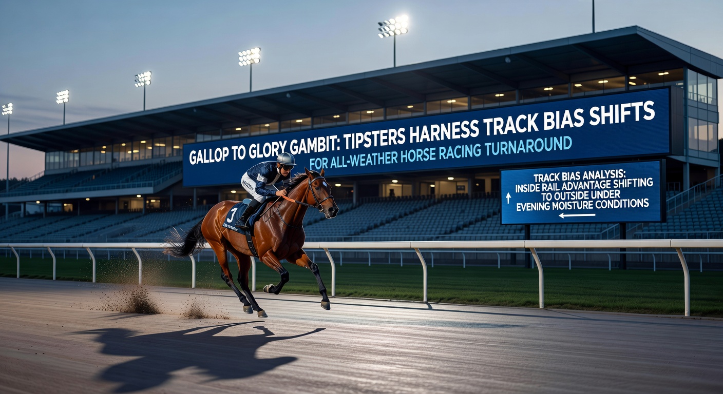 Close-up of a horse powering through the final turn on an all-weather surface, overtaking leaders as track bias shifts visibly favor the outer path