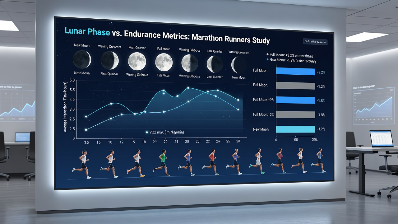 Graph showing endurance metric fluctuations across lunar phases in marathon runners