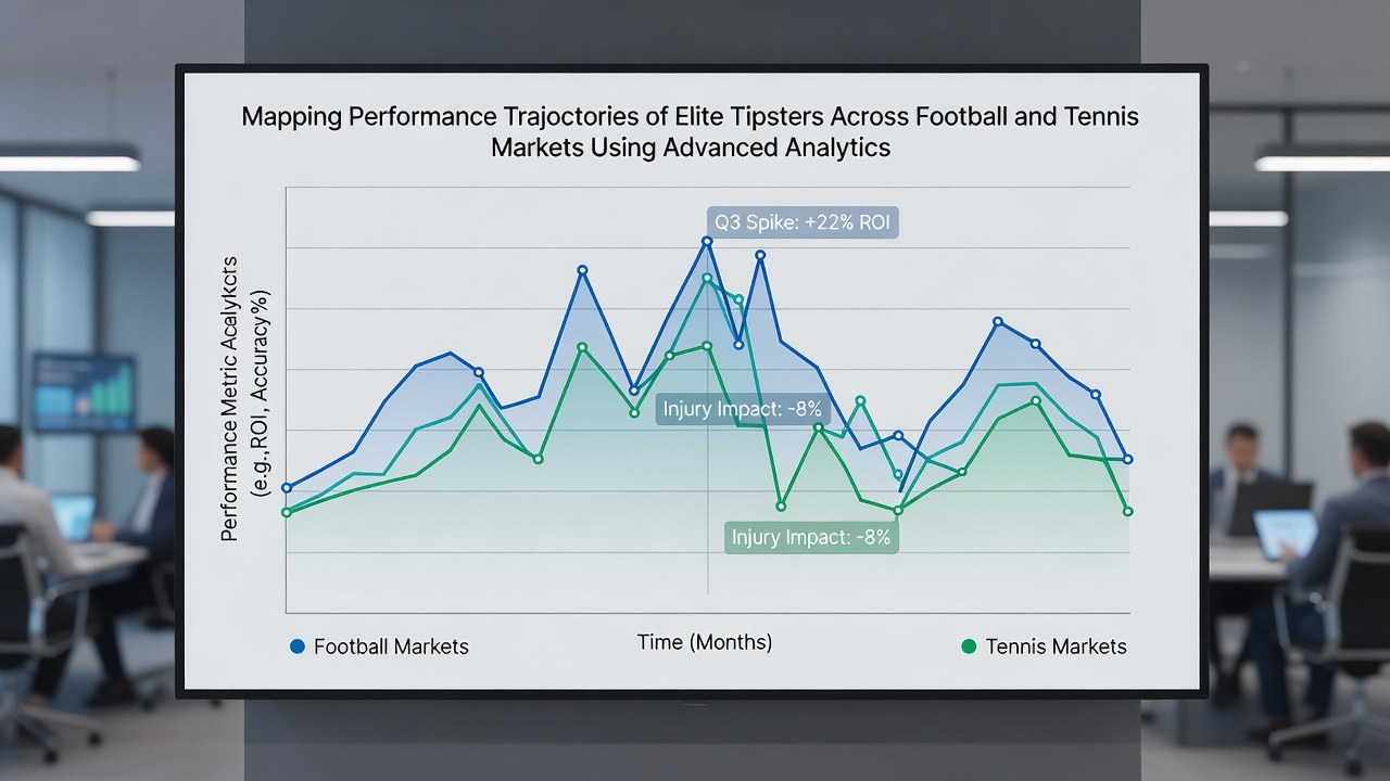 Side-by-side trajectory graphs illustrating profit stability differences between football and tennis tipsters over multi-year periods