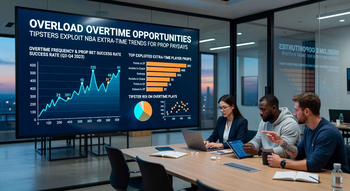 Tipster analyzing NBA overtime stats on a laptop during a late-night playoff session