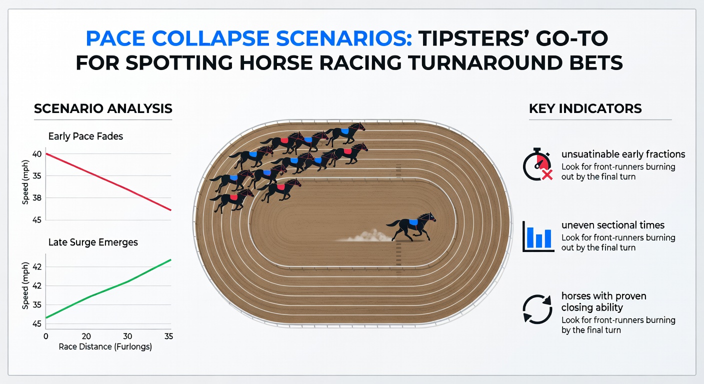 Visual breakdown of a pace collapse race replay, highlighting the front pack's early lead dissolving in the stretch as trailers reel them in