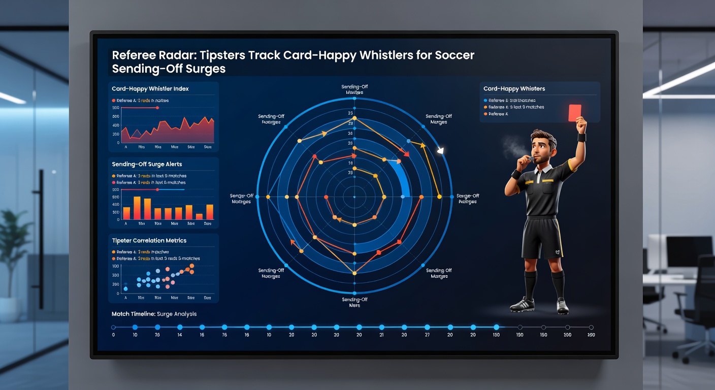 Data dashboard showing referee card statistics and graphs of sending-off trends in major soccer leagues