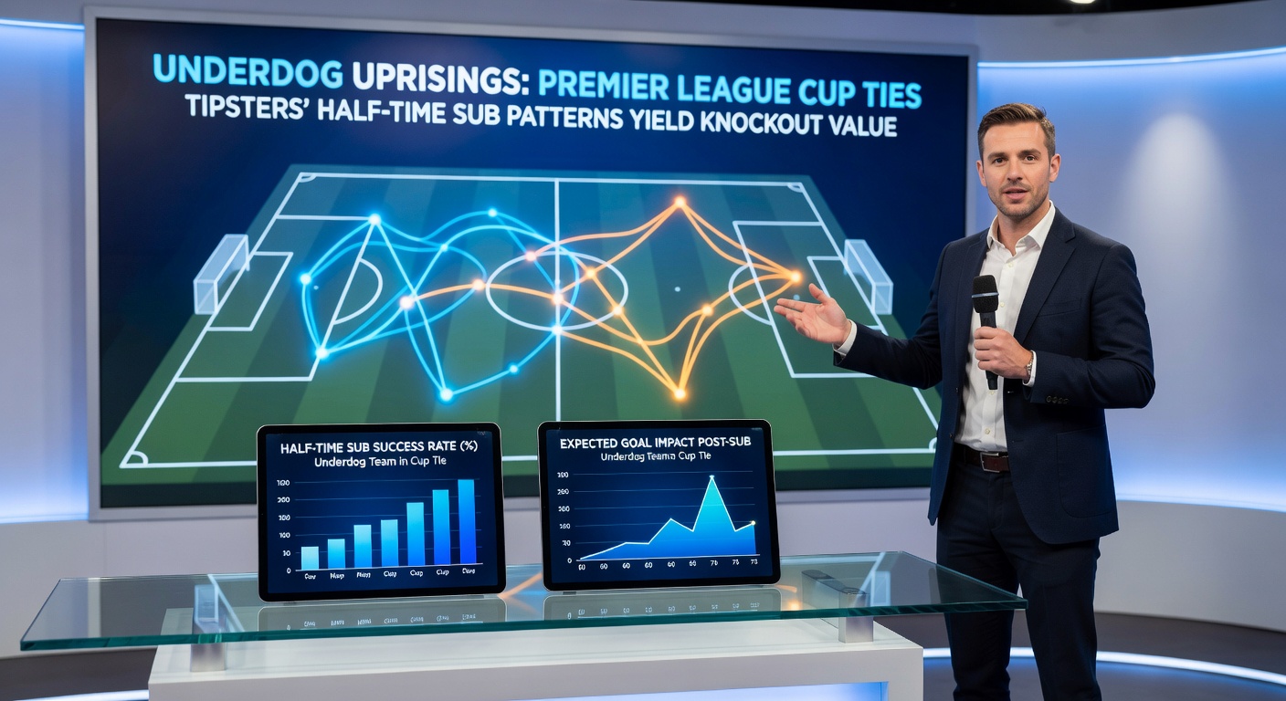 Graph showing half-time sub impacts on underdog win probabilities in cup ties, with rising lines for specific patterns