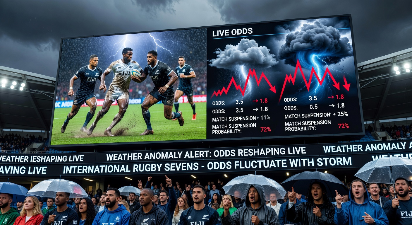 Live betting interface showing adjusted rugby sevens odds during changing weather conditions