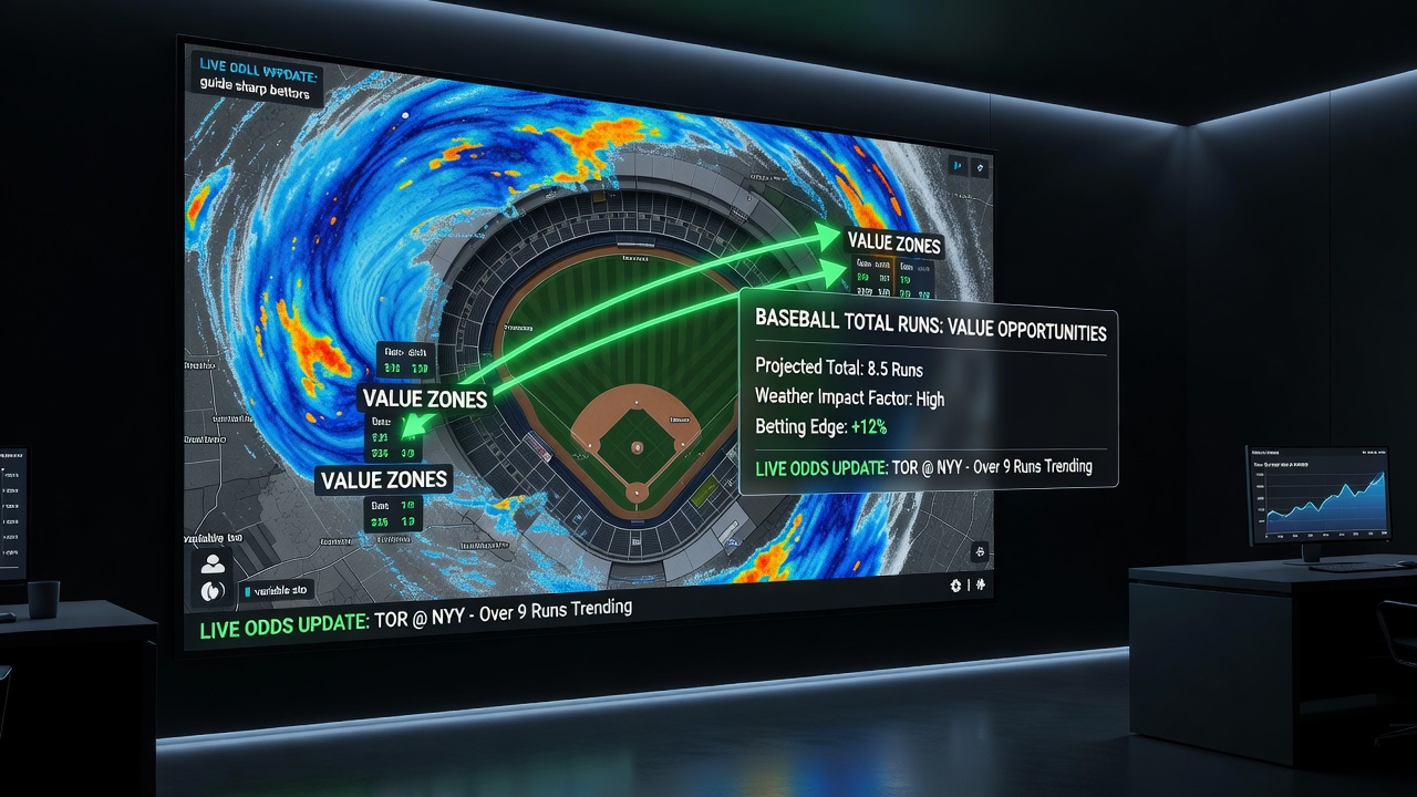 Detailed weather radar loop illustrating precipitation intensity over a major league ballpark